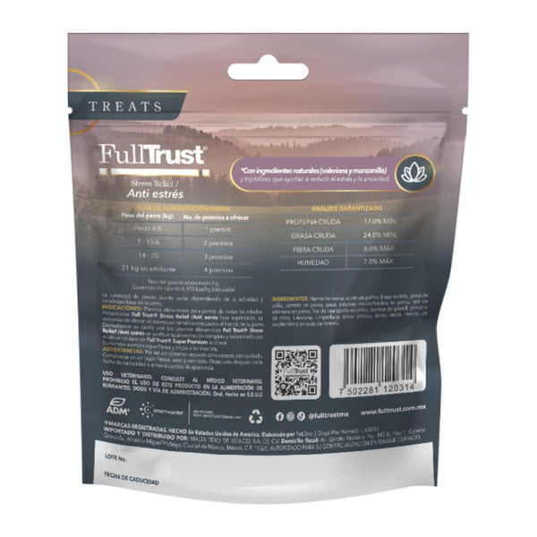 FullTrust premios funcionales para perro, antiestrés, 180 g, reverso con ingredientes y guía