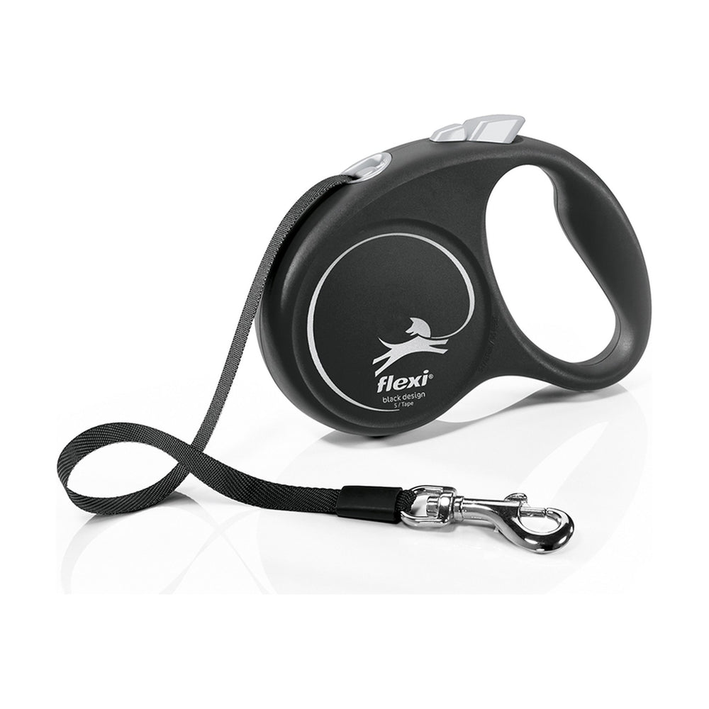 flexi Black Design correa retráctil de cinta para perro, talla S, 5 m, negra con gris