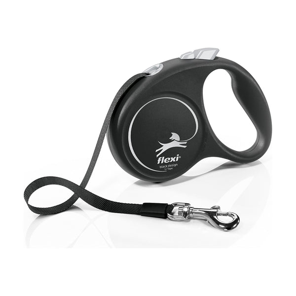 flexi Black Design correa retráctil de cinta para perro, talla S, 5 m, negra con gris