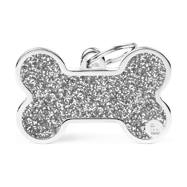MyFamily Shine placa de identificación hueso XL con diamantina para perro