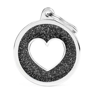 MyFamily Shine placa de identificación redonda con diamantina y figura de hueso o corazón para perro