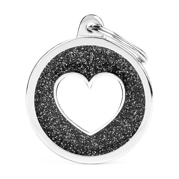 MyFamily Shine placa de identificación redonda con diamantina y figura de hueso o corazón para perro