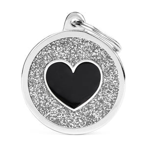 MyFamily Shine placa de identificación redonda con diamantina y figura de hueso o corazón para perro