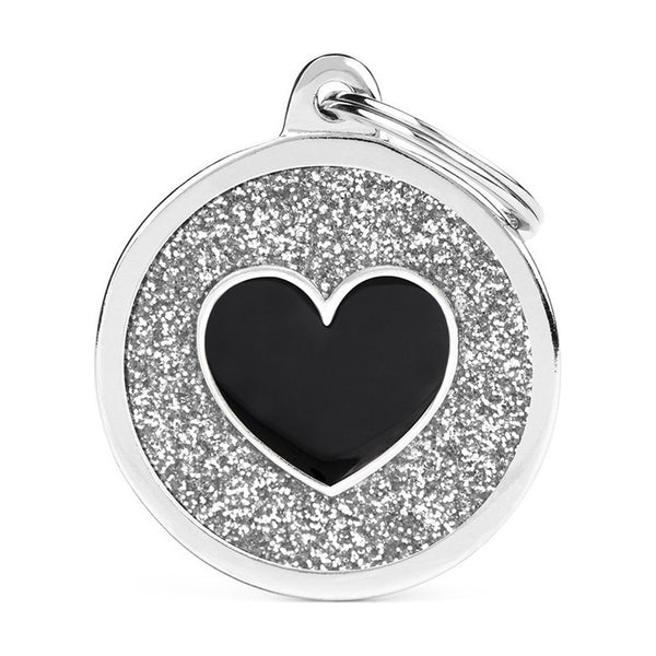 MyFamily Shine placa de identificación redonda con diamantina y figura de hueso o corazón para perro