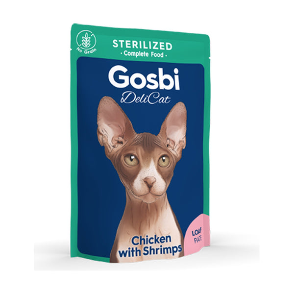 GOSBI Delicat Sterilized alimento húmedo para gato esterilizado, paté de pollo con camarón, 70 g