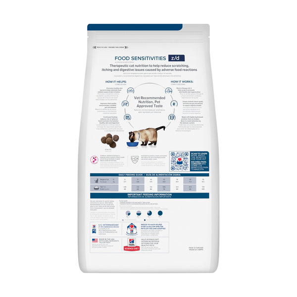 Hill's Prescription Diet z/d alimento seco para gato con sensibilidades alimentarias, proteína hidrolizada, 1.81 kg