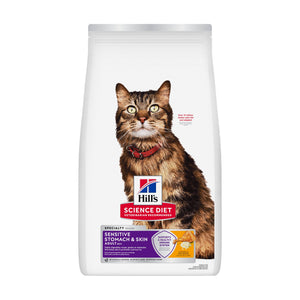 Hill's Science Diet Sensitive Stomach & Skin alimento seco para gato adulto, pollo y arroz, 3.17 kg