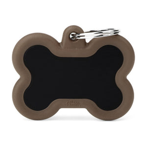 MyFamily Hushtag placa de identificación hueso de aluminio con hule para perro