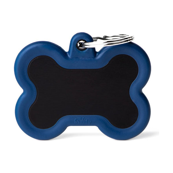 MyFamily Hushtag placa de identificación hueso de aluminio con hule para perro