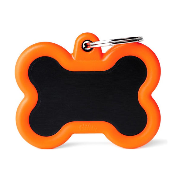 MyFamily Hushtag placa de identificación hueso de aluminio con hule para perro