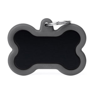 MyFamily Hushtag placa de identificación hueso de aluminio con hule para perro
