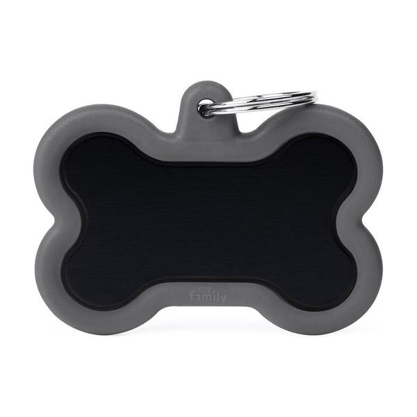 MyFamily Hushtag placa de identificación hueso de aluminio con hule para perro