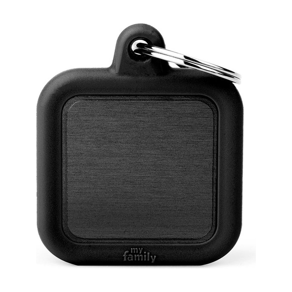 MyFamily Hushtag placa de identificación cuadrada de aluminio con hule para perro
