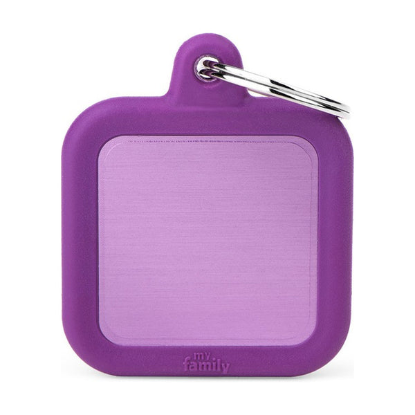 MyFamily Hushtag placa de identificación cuadrada de aluminio con hule para perro