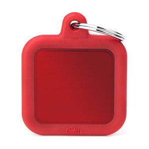 MyFamily Hushtag placa de identificación cuadrada de aluminio con hule para perro