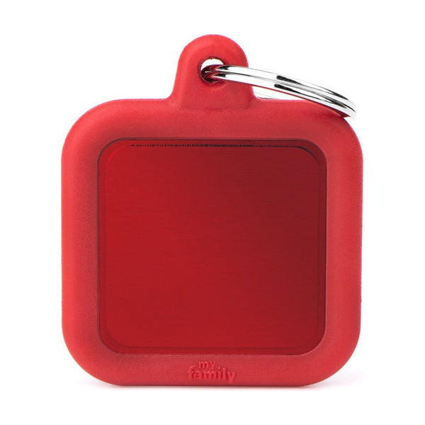 MyFamily Hushtag placa de identificación cuadrada de aluminio con hule para perro