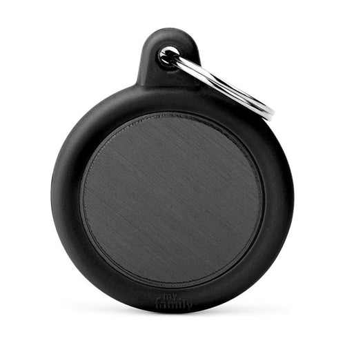 MyFamily Hushtag placa de identificación redonda de aluminio con hule para perro