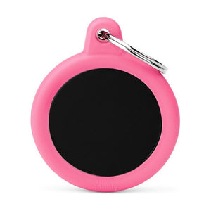 MyFamily Hushtag placa de identificación redonda de aluminio con hule para perro