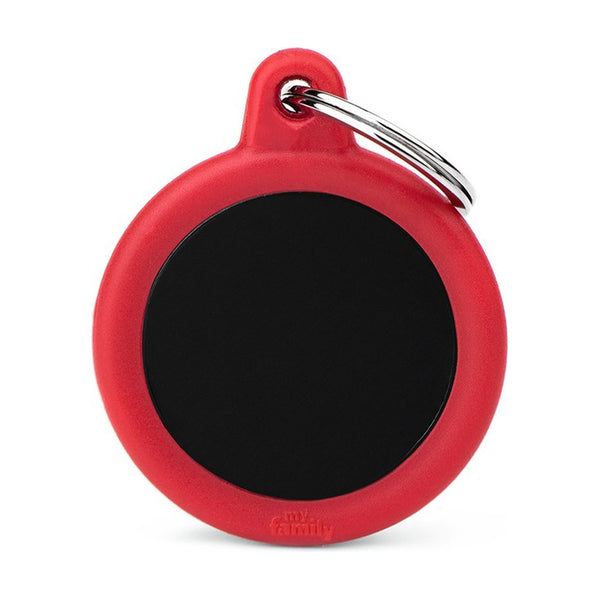 MyFamily Hushtag placa de identificación redonda de aluminio con hule para perro