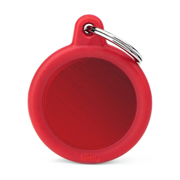 MyFamily Hushtag placa de identificación redonda de aluminio con hule para perro