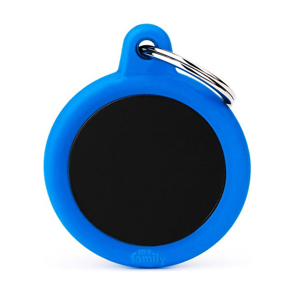 MyFamily Hushtag placa de identificación redonda de aluminio con hule para perro