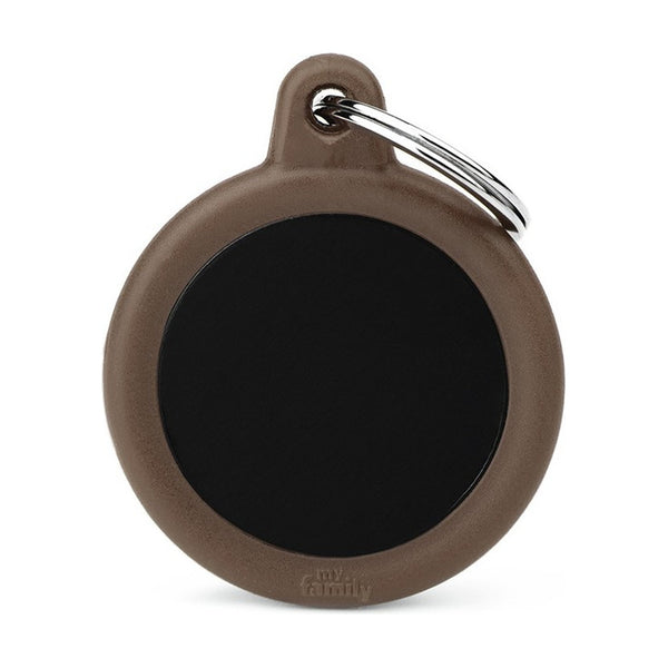 MyFamily Hushtag placa de identificación redonda de aluminio con hule para perro