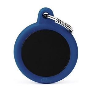 MyFamily Hushtag placa de identificación redonda de aluminio con hule para perro