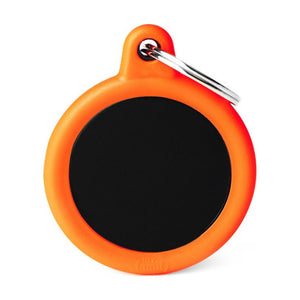 MyFamily Hushtag placa de identificación redonda de aluminio con hule para perro