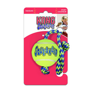 KONG SqueakAir pelota de tenis con cuerda y chifle para perro, mediana