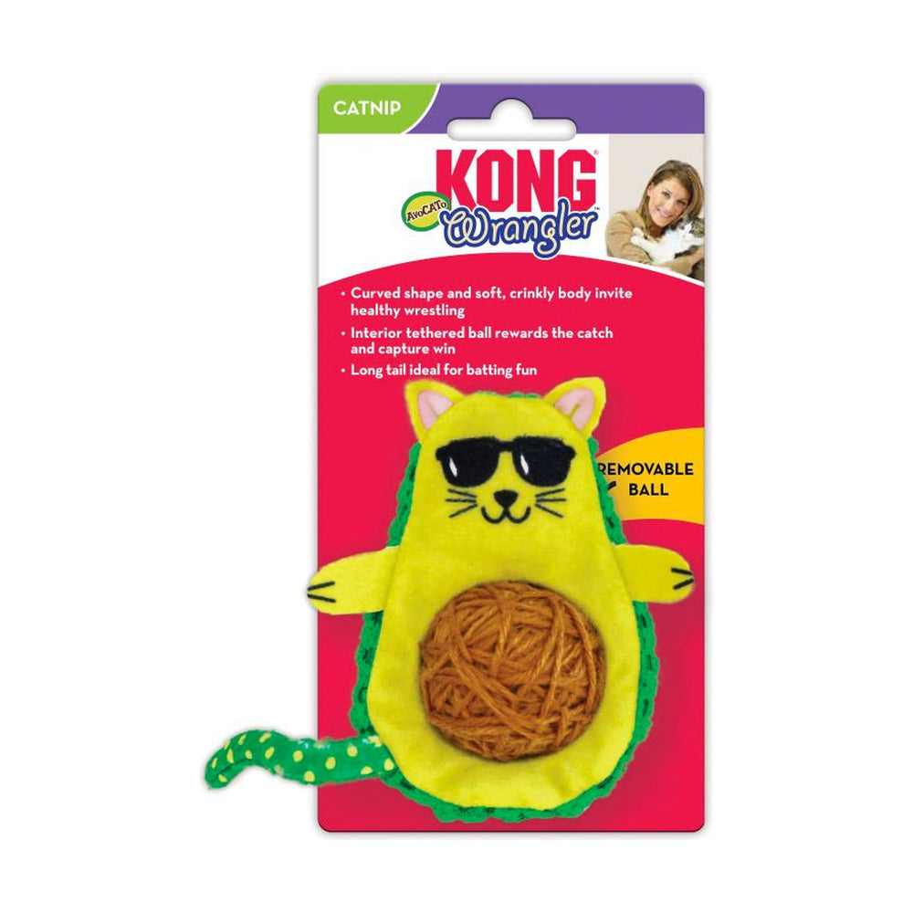 KONG Wrangler AvoCATo aguacate de peluche con bola de estambre y catnip para gato