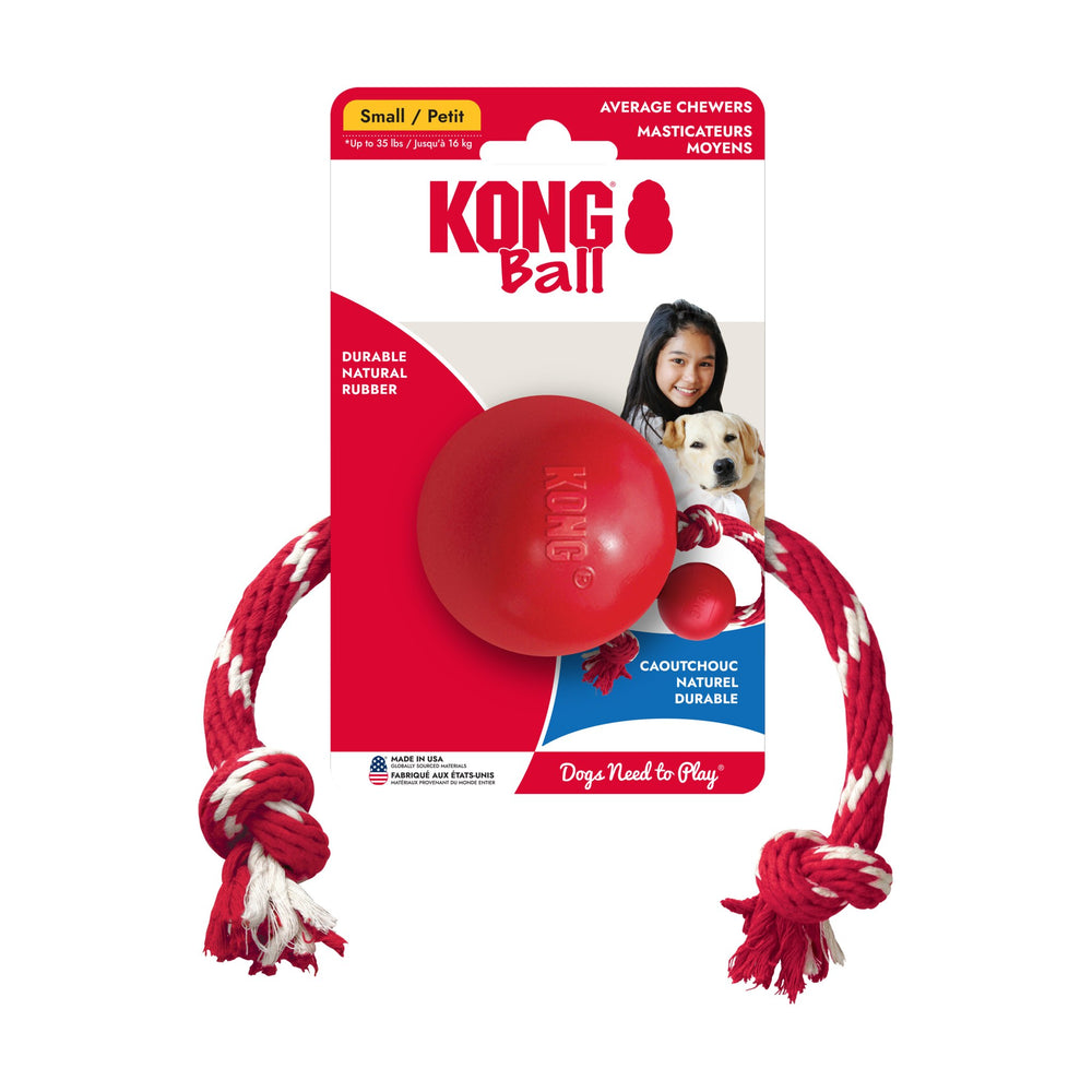 KONG Ball pelota de hule con cuerda para perro, chica