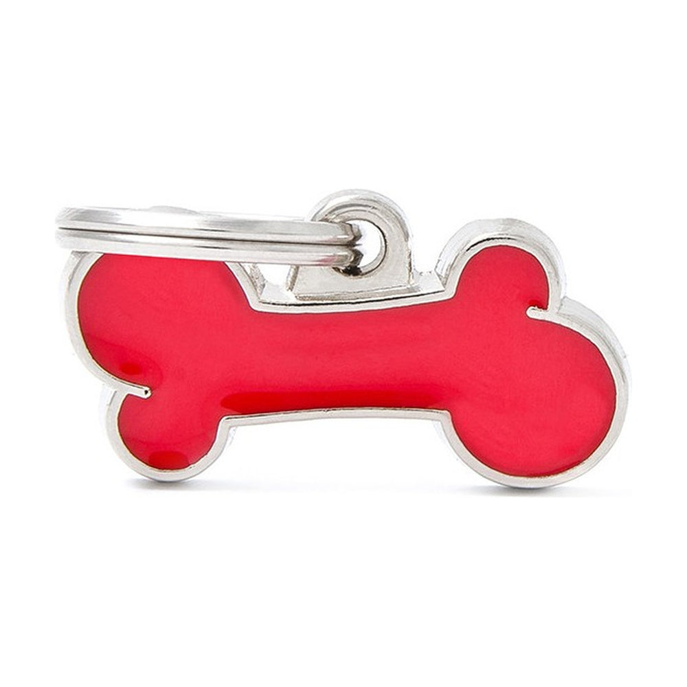 MyFamily Classic placa de identificación hueso roja para perro, chica