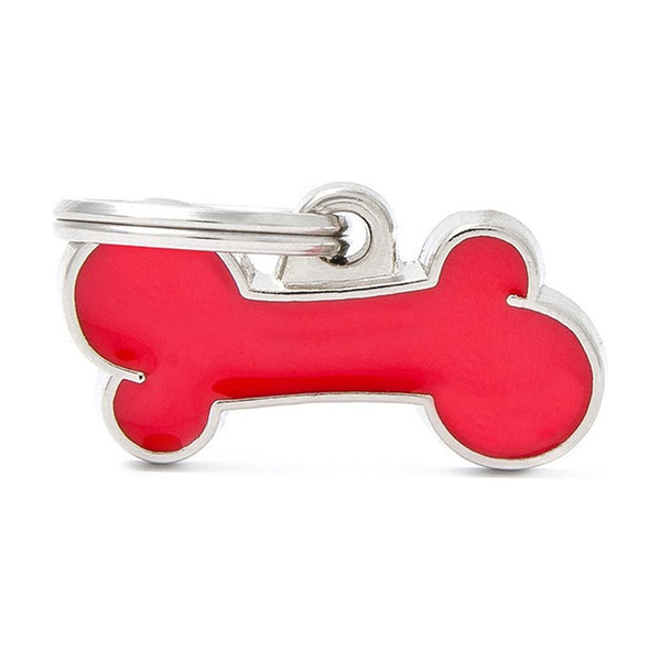 MyFamily Classic placa de identificación hueso roja para perro, chica