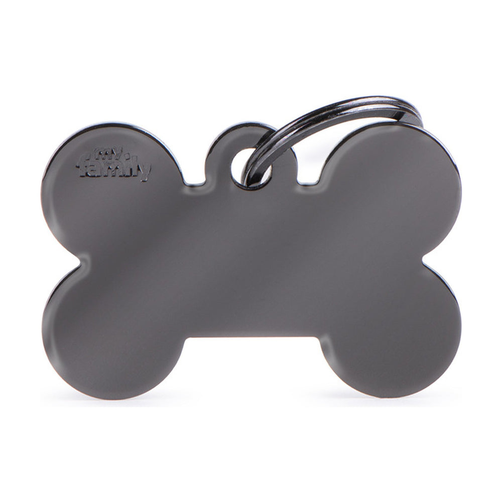 MyFamily Basic placa de identificación hueso de latón negro para perro, grande