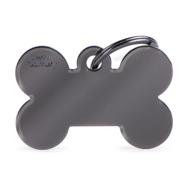 MyFamily Basic placa de identificación hueso de latón negro para perro, grande