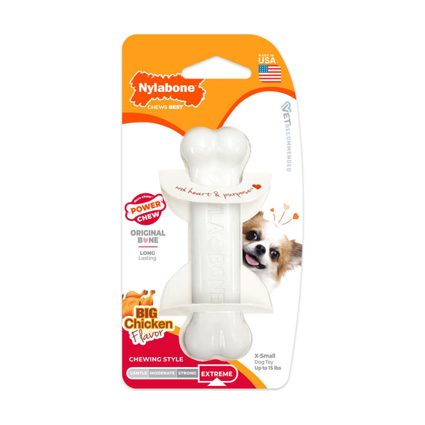 Nylabone Power Chew hueso original sabor pollo para perro de mordida fuerte, X-Small hasta 7 kg