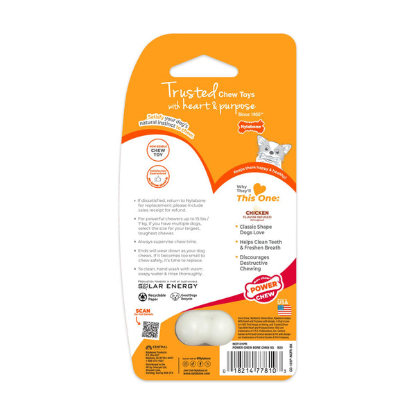 Nylabone Power Chew hueso original sabor pollo para perro de mordida fuerte, X-Small hasta 7 kg