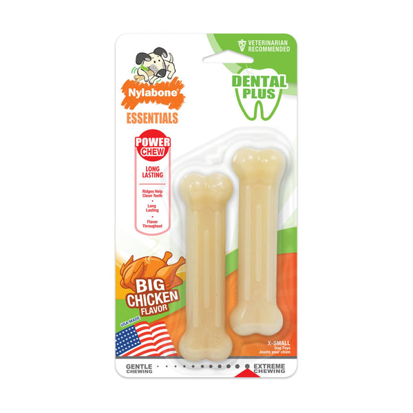 Nylabone Power Chew Daily Dental paquete de 2 huesos dentales sabor pollo para perro, X-Small hasta 7 kg