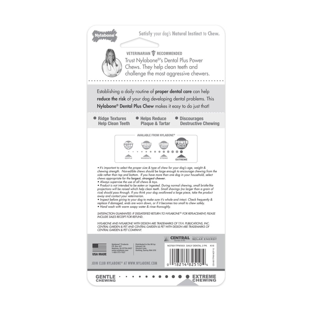 Nylabone Power Chew Daily Dental paquete de 2 huesos dentales sabor pollo para perro, X-Small hasta 7 kg