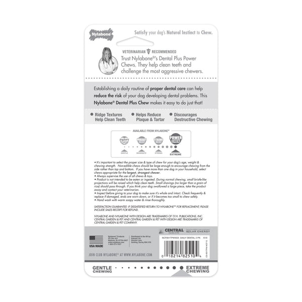 Nylabone Power Chew Daily Dental paquete de 2 huesos dentales sabor pollo para perro, X-Small hasta 7 kg