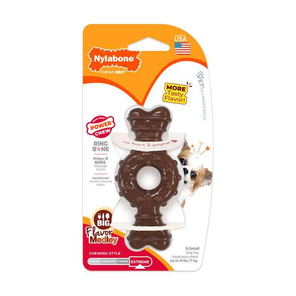 Nylabone Power Chew Ring Bone hueso con anillo texturizado para perro, X-Small hasta 7 kg