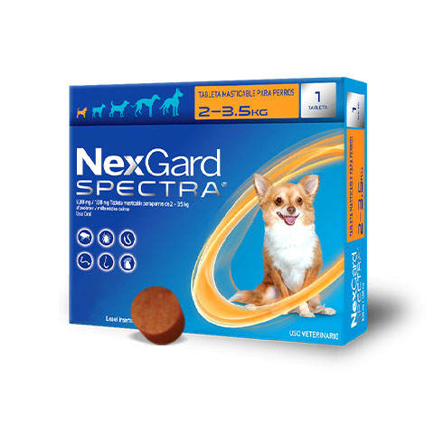 NexGard Spectra tableta masticable antiparasitaria externa e interna para perro de 2 a 3.5 kg (XS), 1 tableta