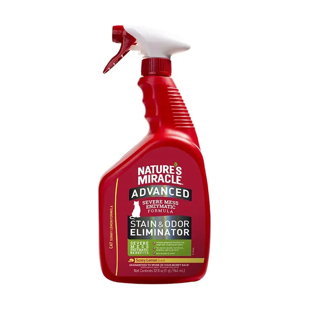 Nature's Miracle Advanced eliminador enzimático de manchas y olores para gato, aroma limón, 946 ml