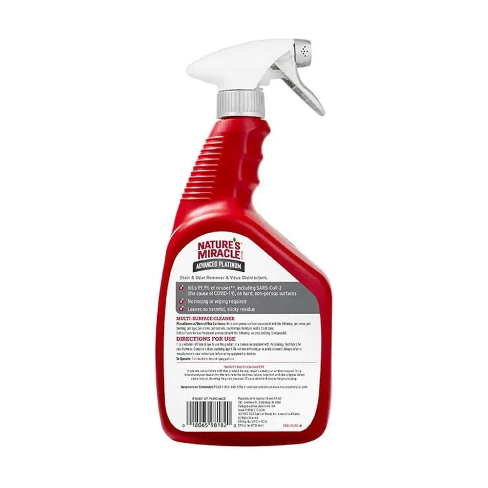 Nature's Miracle Advanced Platinum removedor de manchas, olores y desinfectante de virus para gato, 709 ml