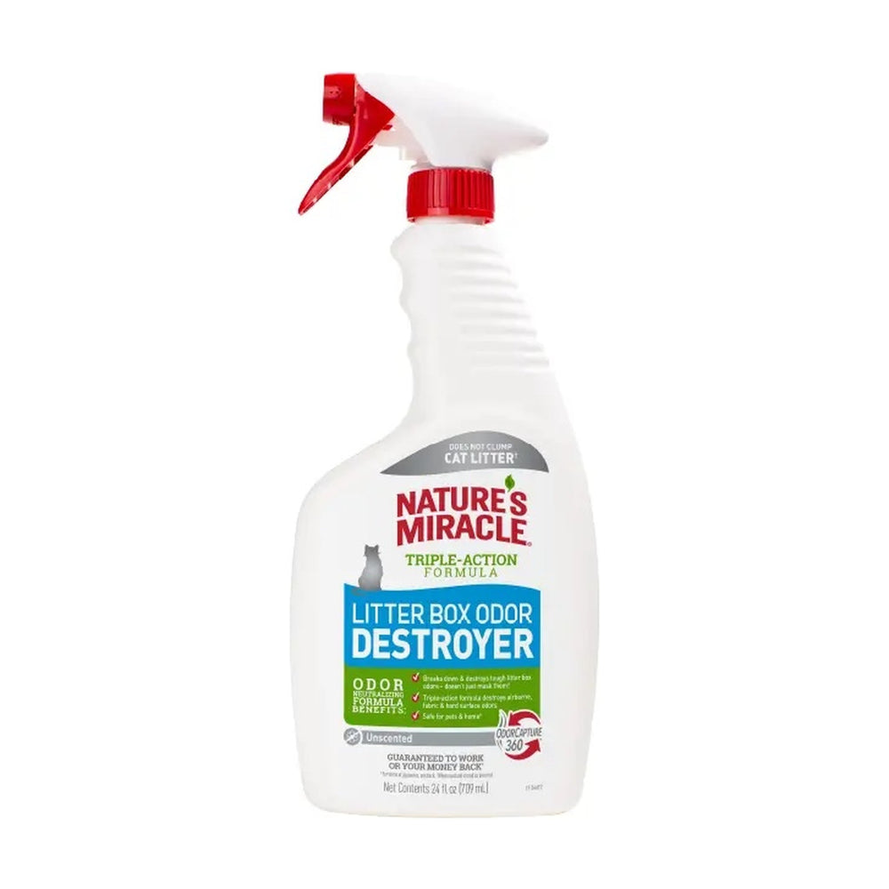 Nature's Miracle Litter Box Odor Destroyer spray eliminador de olores para arenero sin fragancia, 709 ml
