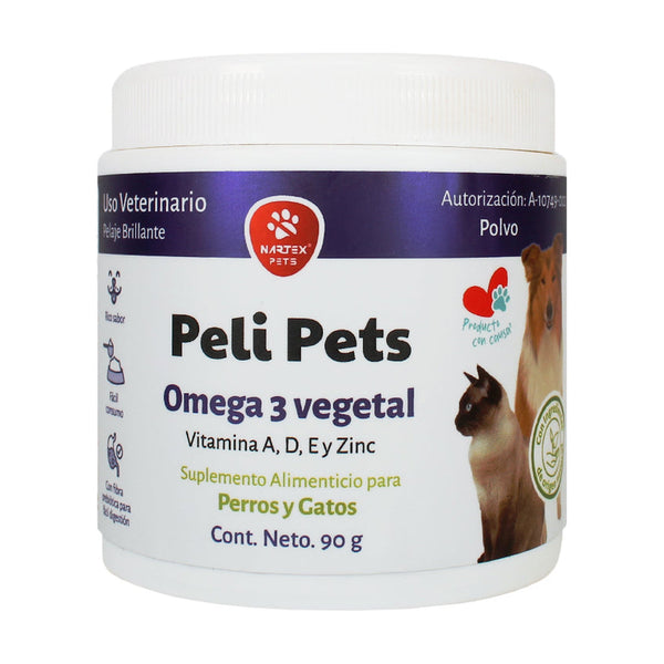 Nartex Peli Pets suplemento con omega 3 para piel y pelaje de perro y gato, 90 g