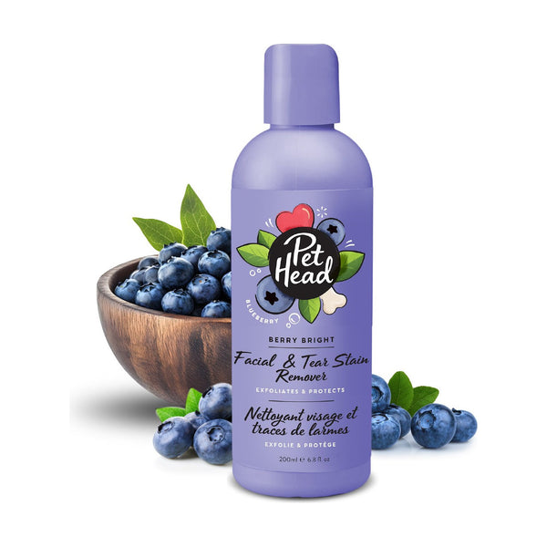 Pet Head Berry Bright limpiador facial y removedor de manchas de lágrimas con arándano para perro, 200 ml