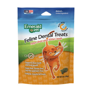 Emerald Pet Feline Dental Treats premios dentales sin granos para gato con pollo, 85 g