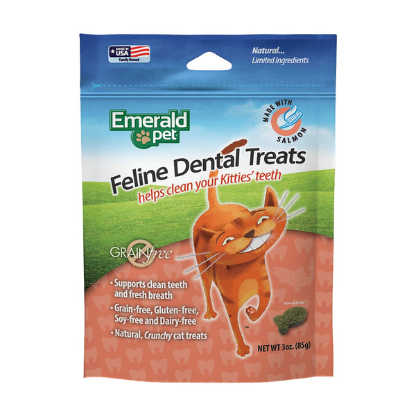 Emerald Pet Feline Dental Treats premios dentales sin granos para gato con salmón, 85 g