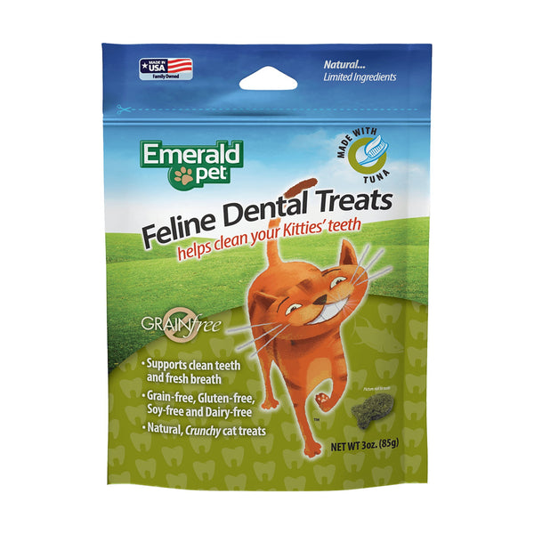 Emerald Pet Feline Dental Treats premios dentales sin granos para gato con atún, 85 g